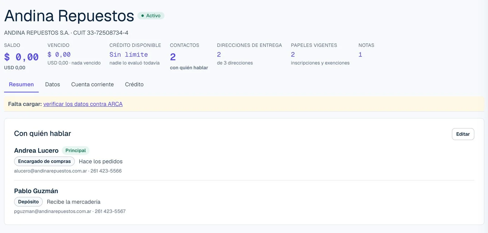 Ficha del cliente